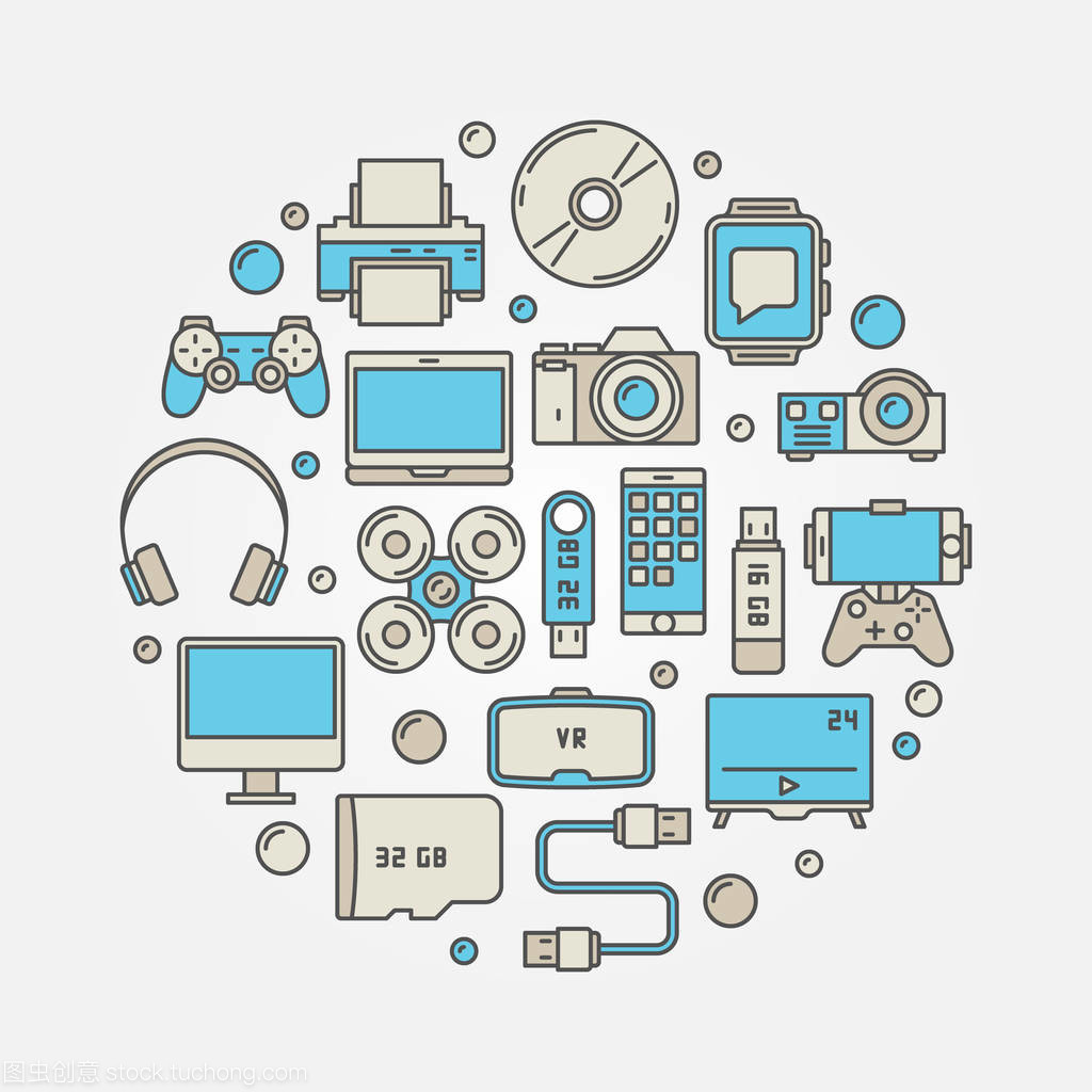 小玩意圓色彩豐富的插畫